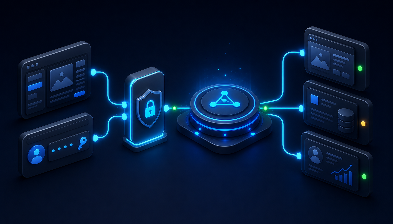 Dark isometric process flow showing an external application authenticating through an OAuth gateway and invoking the SitecoreAI Agent API to update content, pages, and personalization.