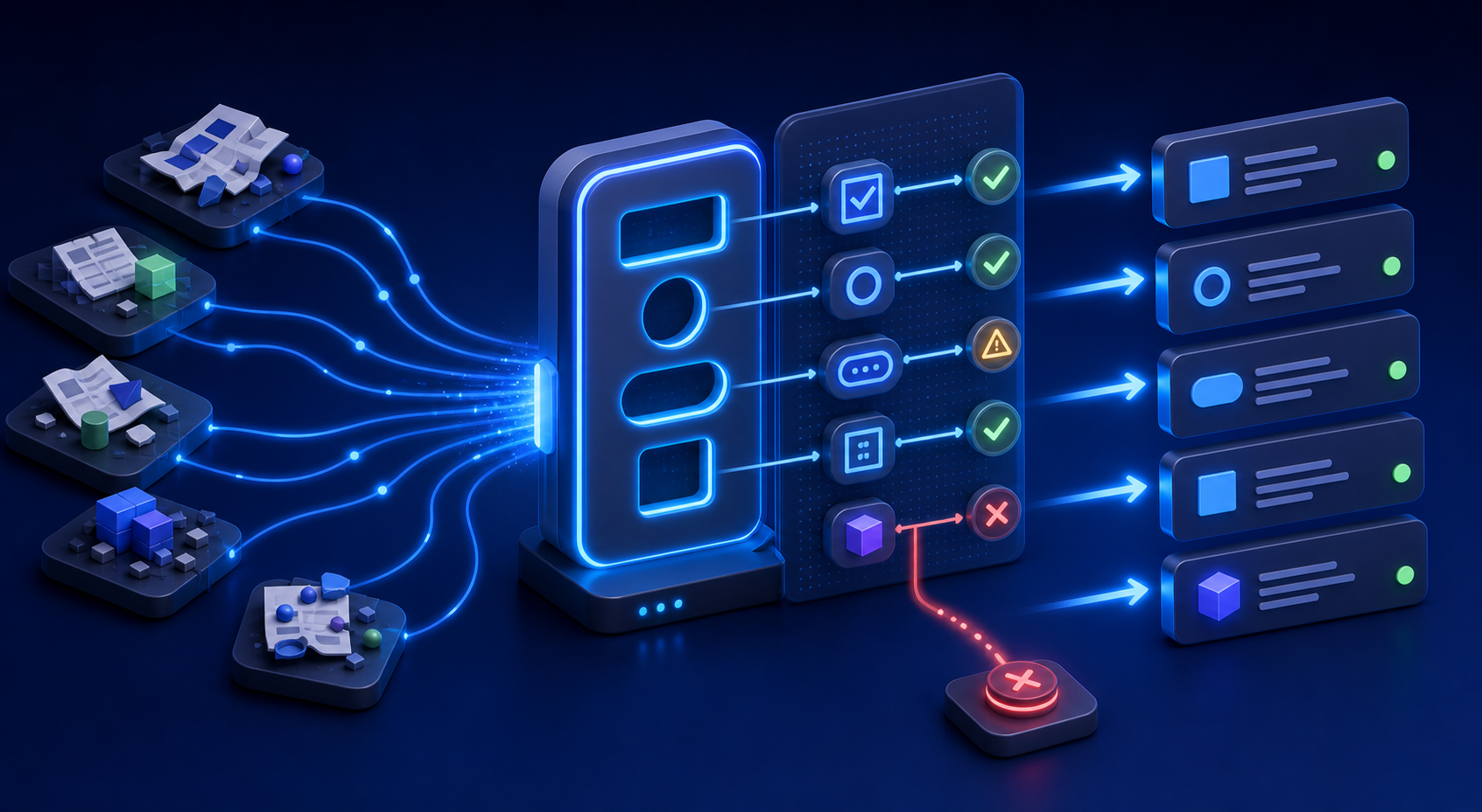 Isometric validation pipeline converting varied inputs into consistent structured output.