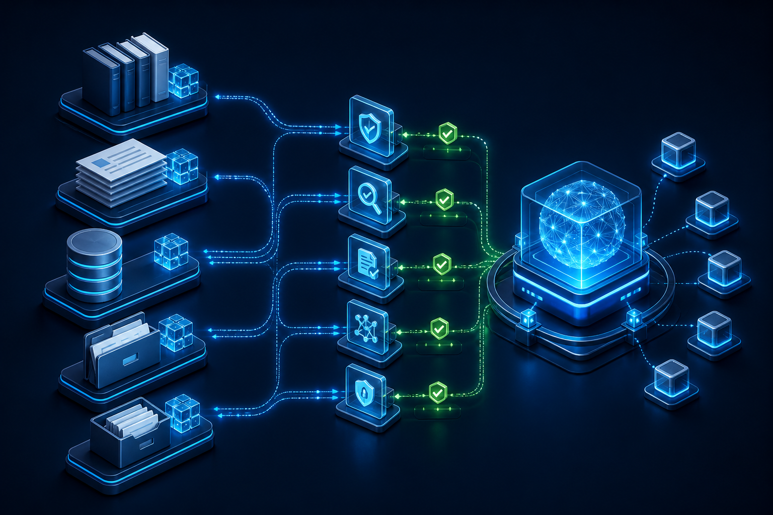 Authoritative documentation sources passing through verification filters into a governed SitecoreAI skill.