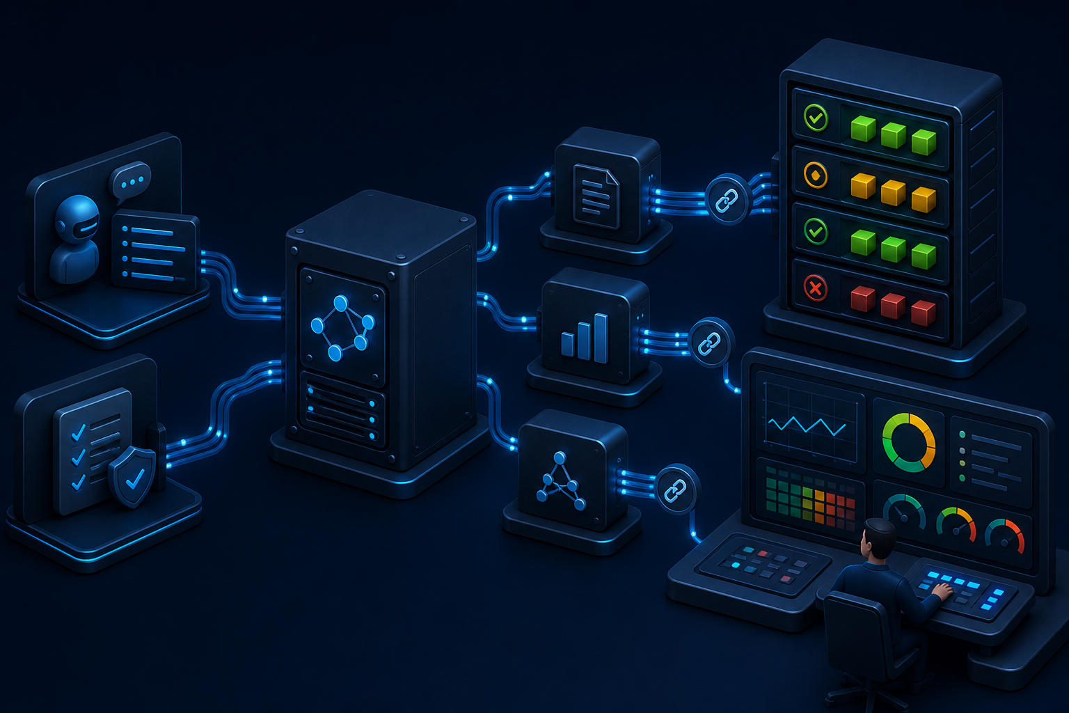 MCP server testing and observability pipeline with contract tests, correlated traces, metrics, CI checks, and monitoring