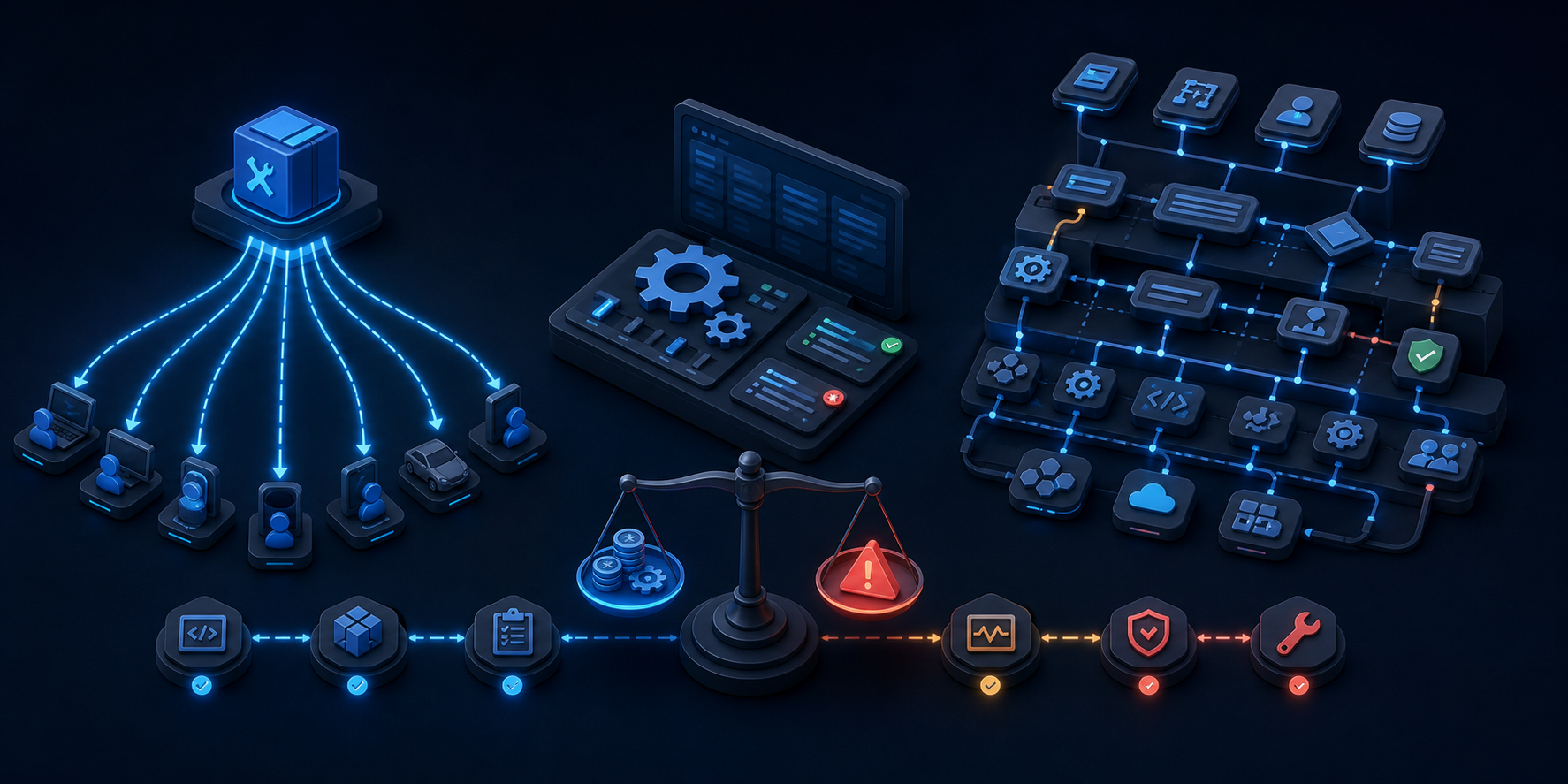 Maintenance comparison showing shared skill dependencies, medium standard-agent configuration, and complex workflow integrations