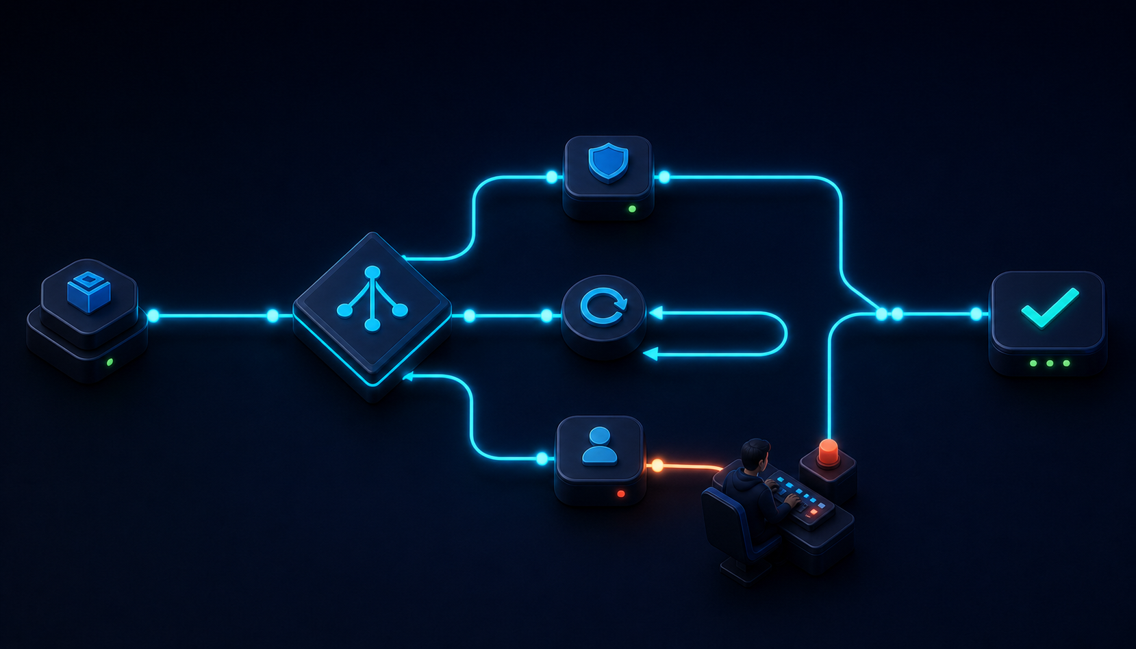 Branching patterns in a SitecoreAI workflow agent using decisions, loops, and retries