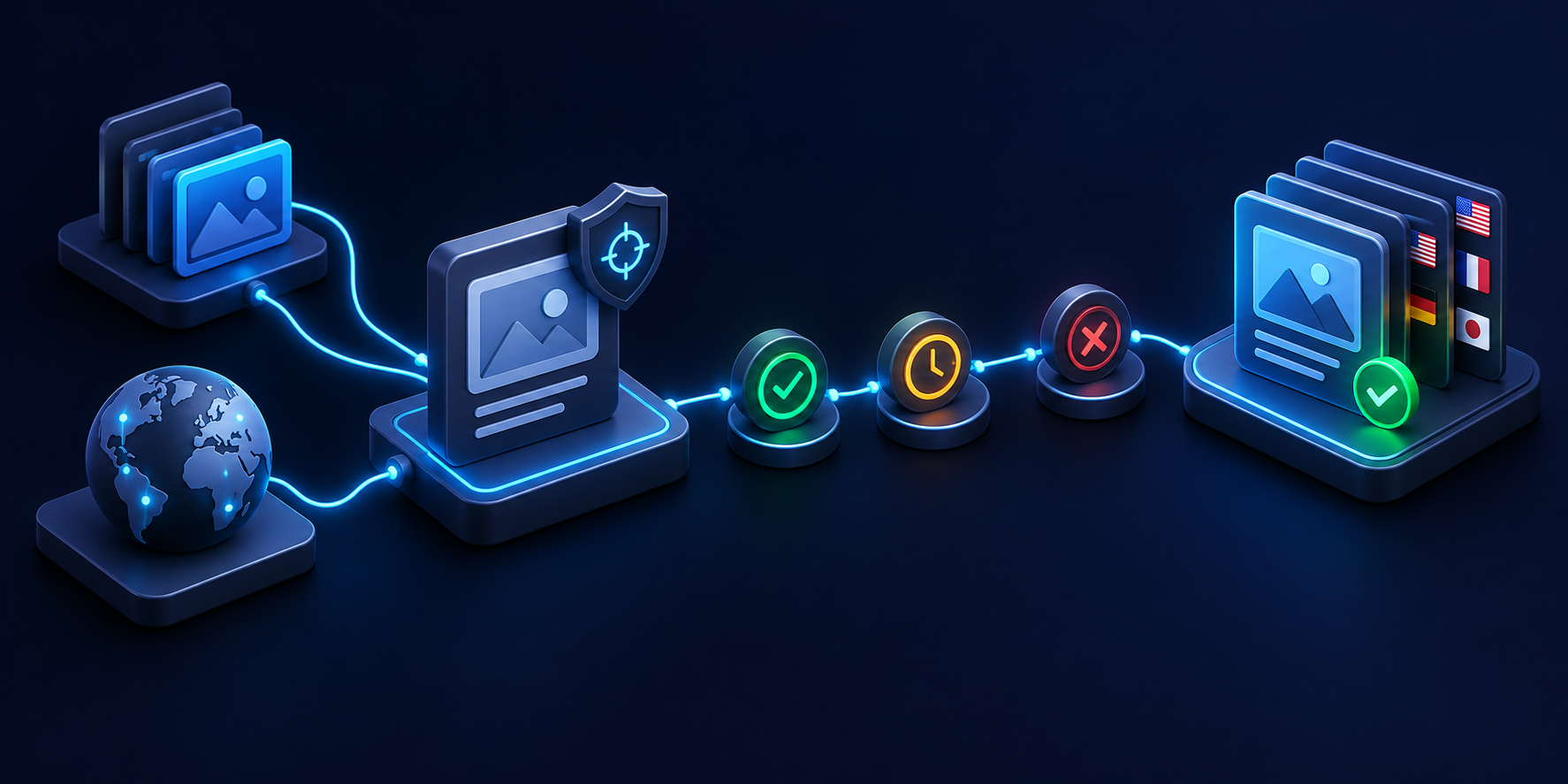 variant panels and language globe connect to shared content item under scope gate