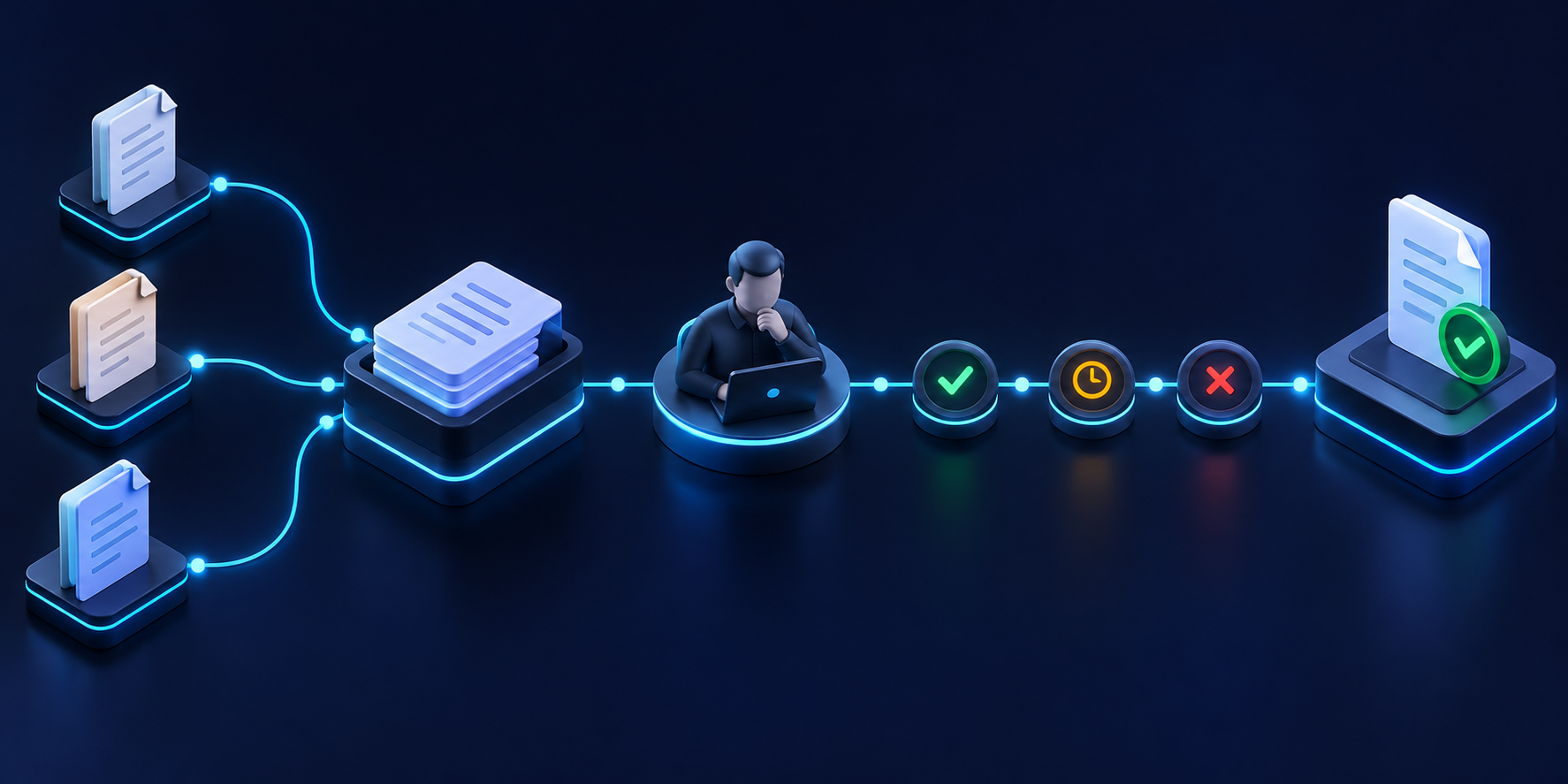 draft documents converge to review packet and human checkpoint