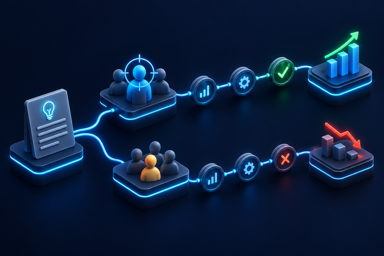 hypothesis document splits into targeted audience branch and random variant branch