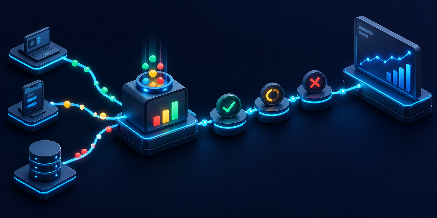 variant traffic paths feed goal counter then evidence dashboard