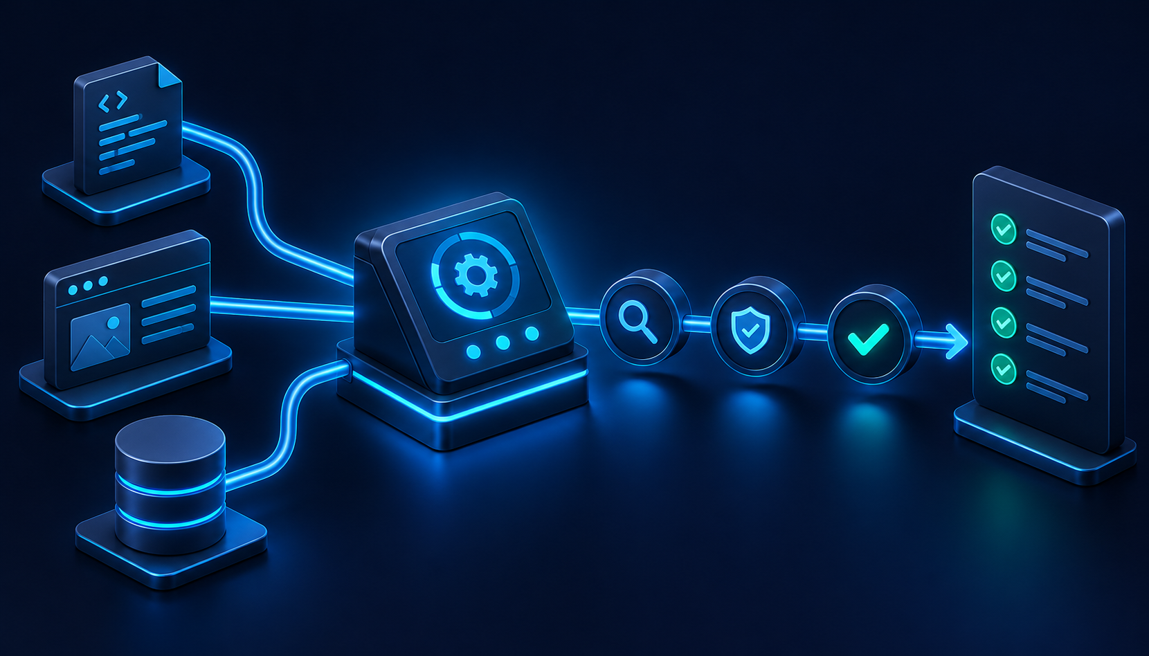 Conceptual acceptance test pipeline: application and data inputs pass functional and security checkpoints before release approval.
